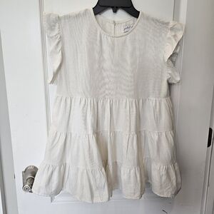 Petal & Pup Ivory Ruffle Tiered Top With Flutter Cap Sleeves